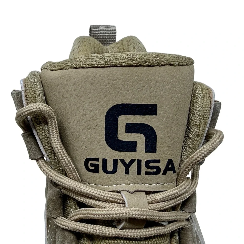 GUYISA Safety Tan Work Hiking Boots Mid Top Steel Toe GB21148-2020 Men's Sz 44